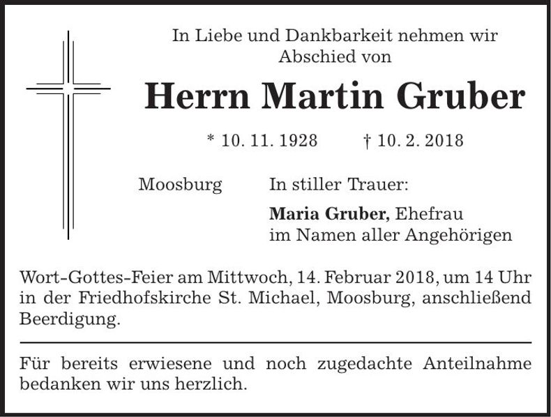 Traueranzeige Martin Gruber
