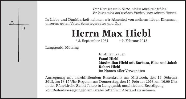 Traueranzeige Max Hiebl