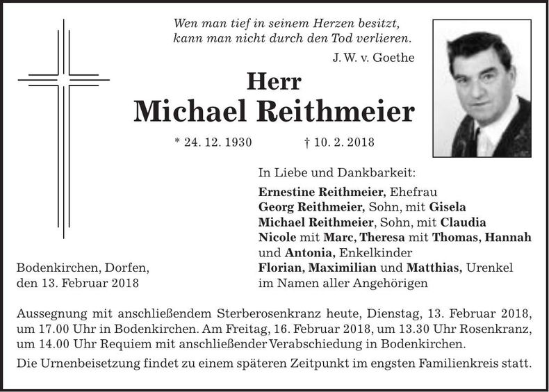 Traueranzeige Michael Reithmeier