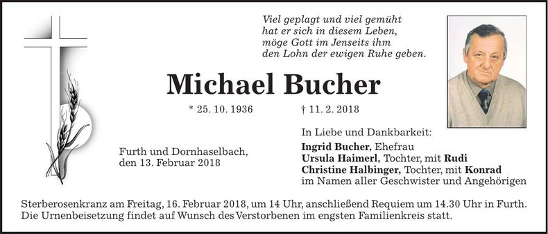 Traueranzeige Michael Bucher