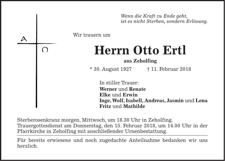 Traueranzeige Otto Ernst