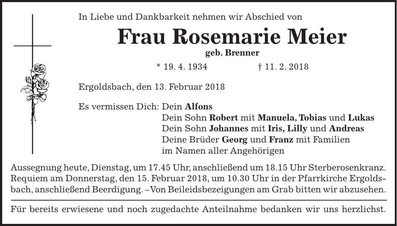 Traueranzeige Rosemarie Meier