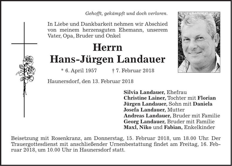 Traueranzeige Hans-Jürgen Landauer
