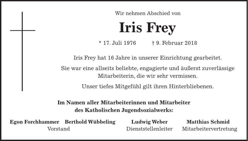 Traueranzeige Iris Frey