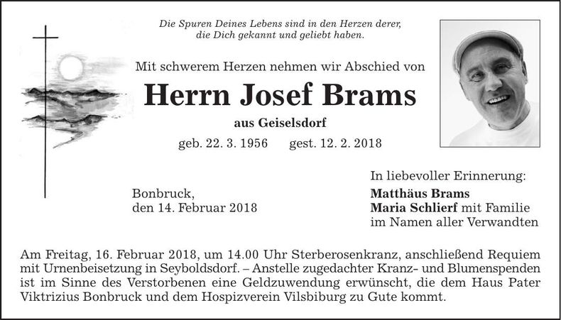Traueranzeige Josef Brams