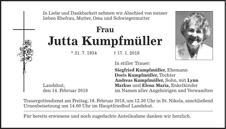 Traueranzeige Jutta Kumpfmüller