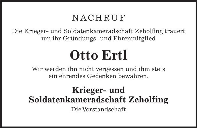 Traueranzeige Otto Ertl