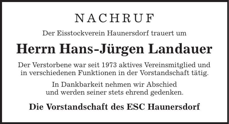 Traueranzeige Hans-Jürgen Landauer