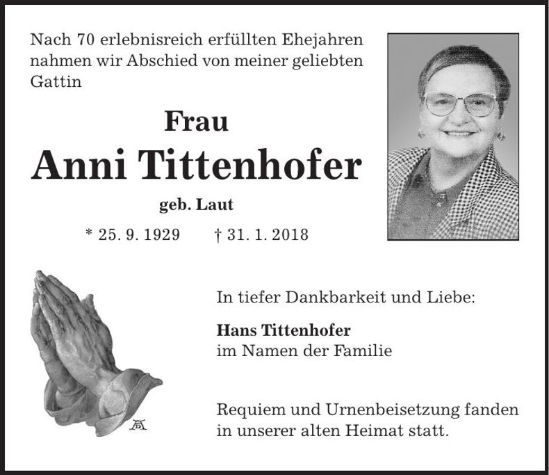 Traueranzeige Anni Tittenhofer