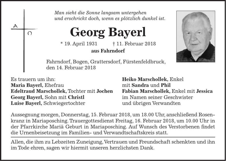 Traueranzeige Georg Bayerl