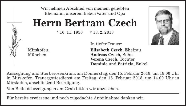 Traueranzeige Bertram Czech