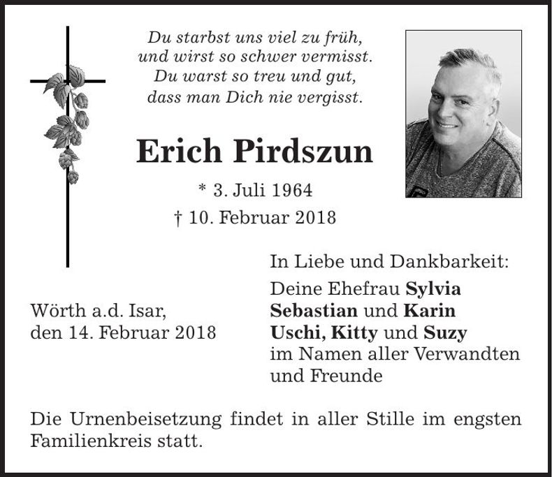 Traueranzeige Erich Pirdszun