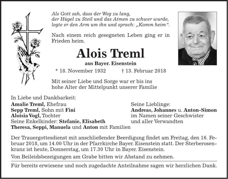 Traueranzeige Ludwig Treml