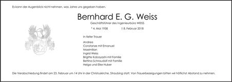 Traueranzeige Bernhard E. G. Weiss