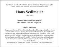 Traueranzeige Hans Sedlmaier