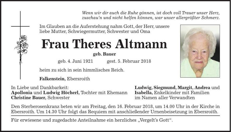 Traueranzeige Theres Altmann