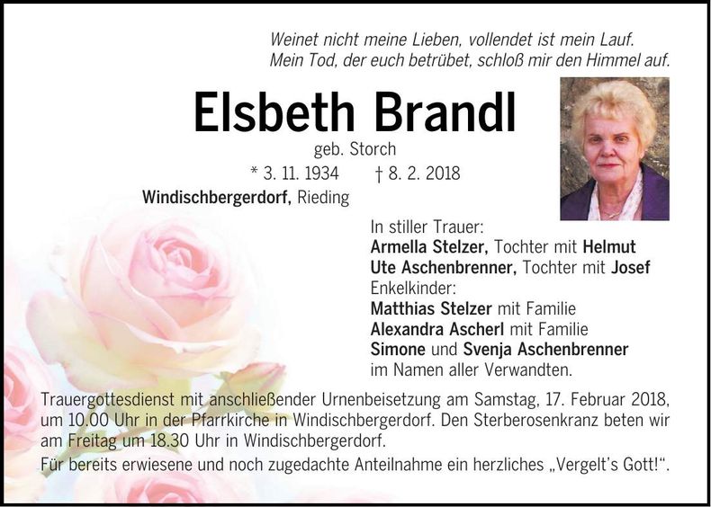 Traueranzeige Elsbeth Brandl
