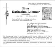 Traueranzeige Katharina Lommer
