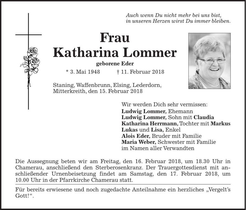 Traueranzeige Katharina Lommer