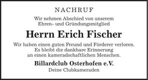 Traueranzeige Fischer Erich
