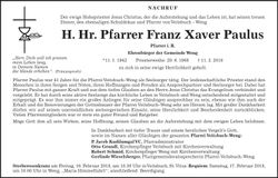 Traueranzeige Franz Xaver Paulus