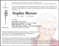 Traueranzeige Sophie Messer