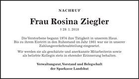 Traueranzeige Rosina Ziegler