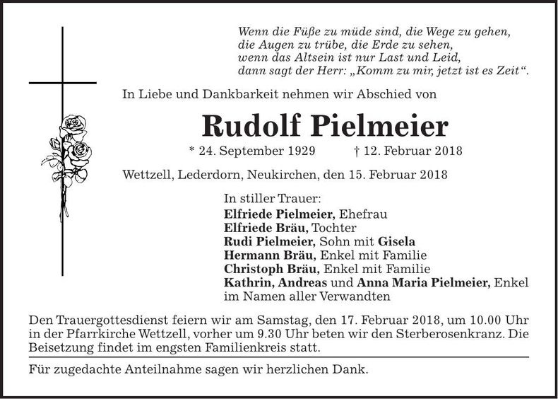 Traueranzeige Rudolf Pielmeier