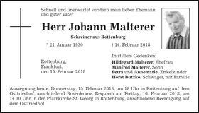 Traueranzeige Johann Maderer
