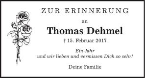 Traueranzeige Thomas Dehmel