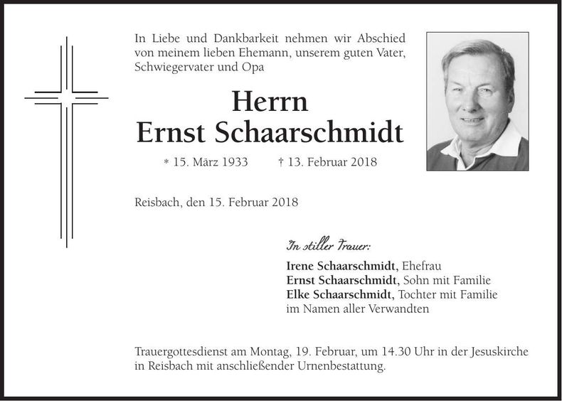 Traueranzeige Ernst Schaarschmidt