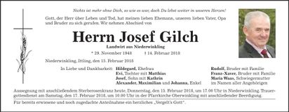 Traueranzeige Josef Gilch