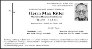 Traueranzeige Max Ritter