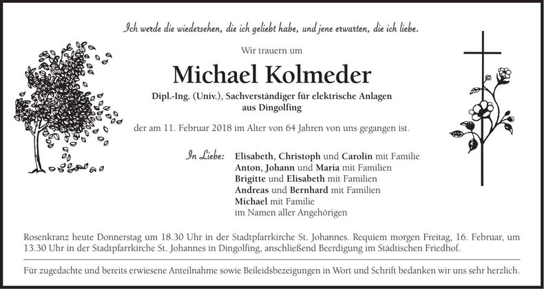 Traueranzeige Michael Kolmeder