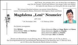 Traueranzeige Magdalena Neumeier