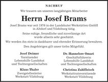 Traueranzeige Josef Brams