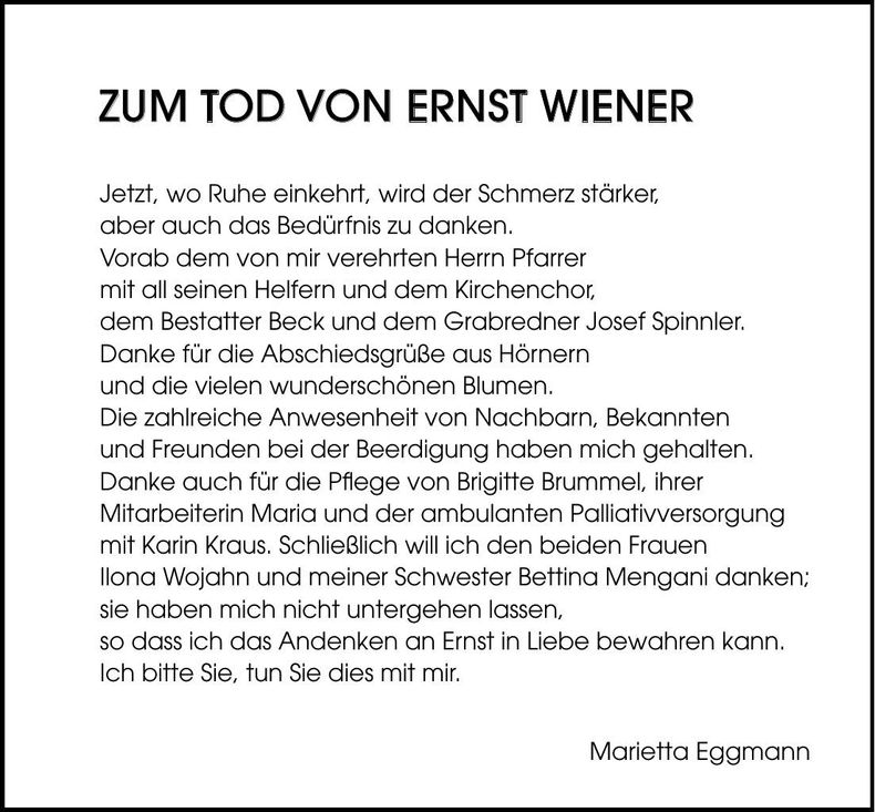 Traueranzeige Ernst Wiener