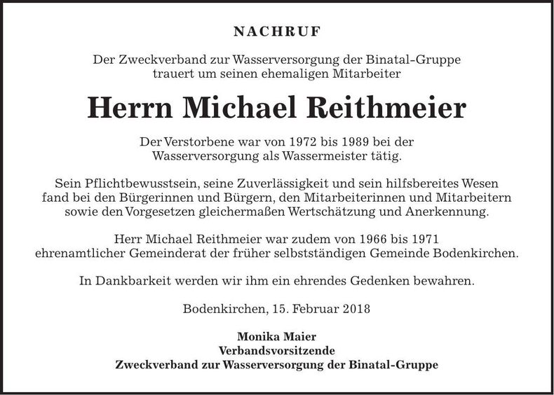 Traueranzeige Michael Reithmeier