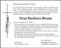 Traueranzeige Barbara Braun
