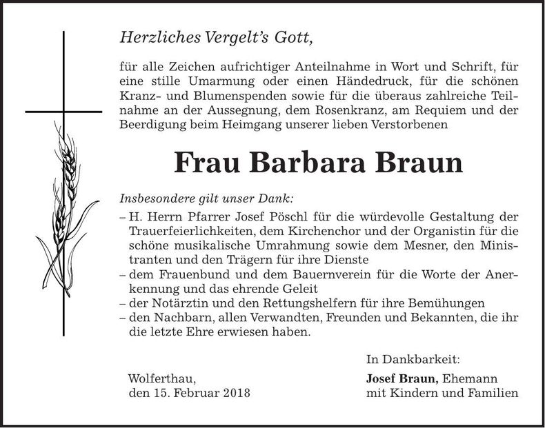 Traueranzeige Barbara Braun