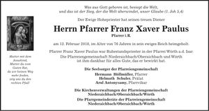 Traueranzeige Franz Xaver Paulus
