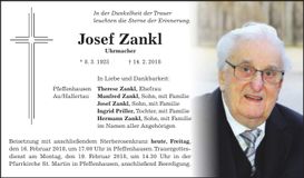 Traueranzeige Josef Zankl