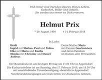 Traueranzeige Helmut Prix