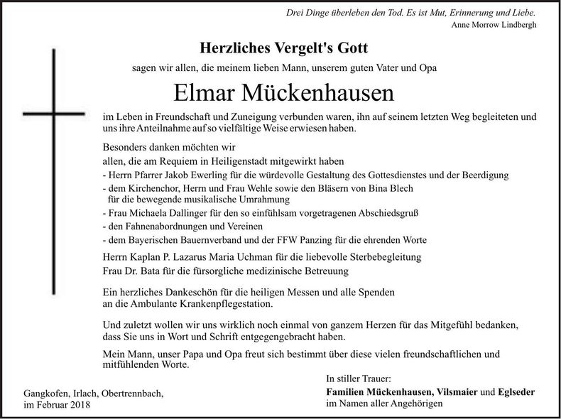 Traueranzeige Elmar Mückenhausen