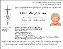 Traueranzeige Elsa Ziegltrum