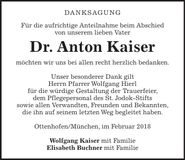 Traueranzeige Anton Kaiser
