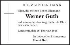 Traueranzeige Werner Guth