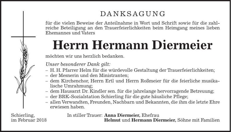 Traueranzeige Hermann Diermeier