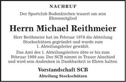 Traueranzeige Michael Reithmeier