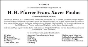 Traueranzeige Franz Xaver Paulus